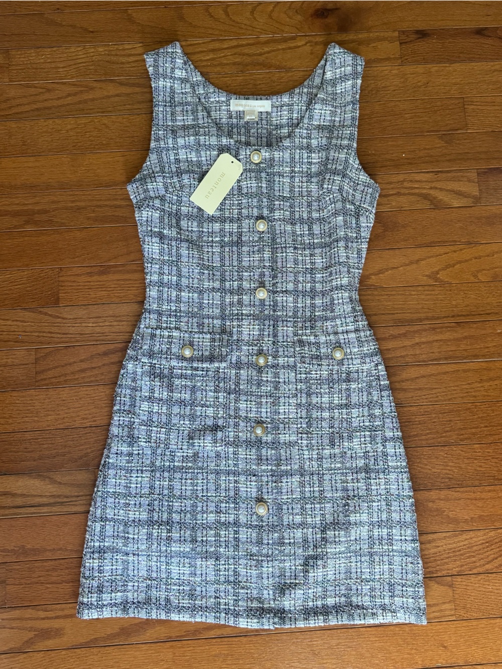 NWT Monteau Sleeveless Tweed Button-Front Mini Dress